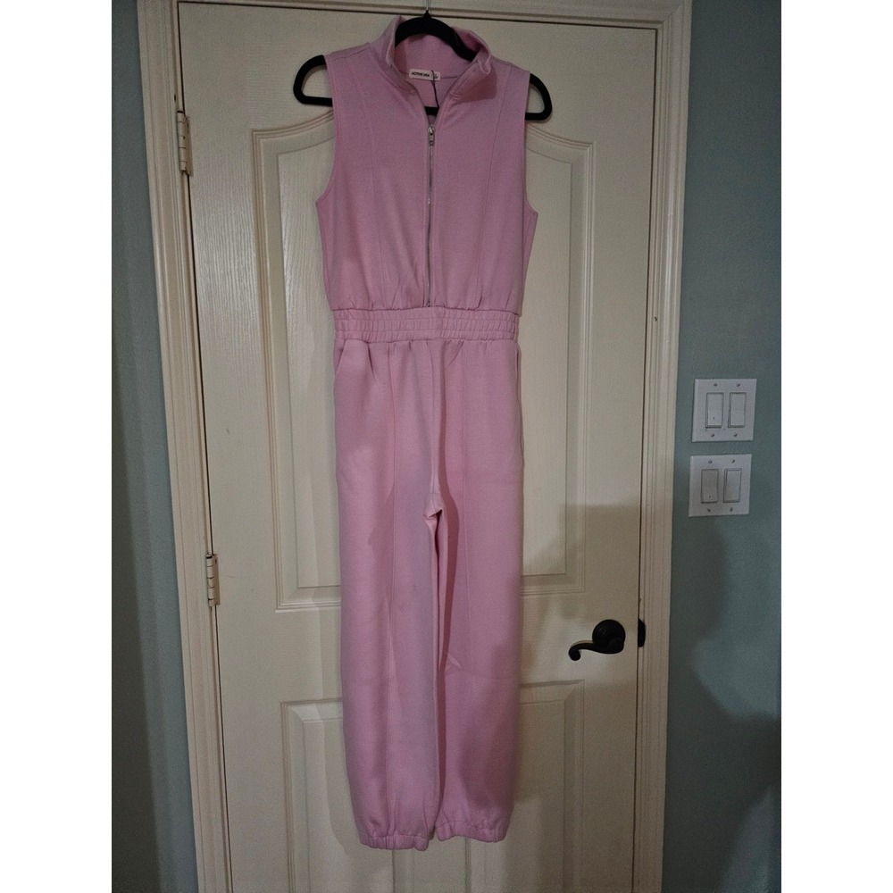 Active USA Pale Pink Sleeveless Half Zip Jogger Jumpsuit P15372 Small NWT